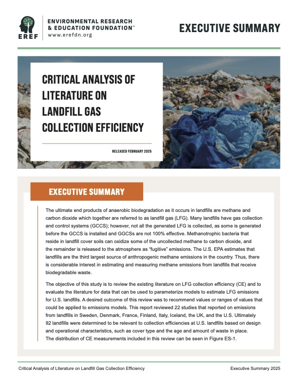 Critical Analysis of Literature on Landfill Gas Collection Efficiency - Executive Summary