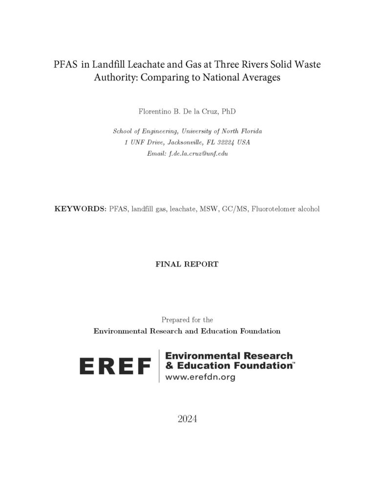 PFAS in Landfill Leachate and Gas at Three Rivers Solid Waste Authority: Comparing to National Averages