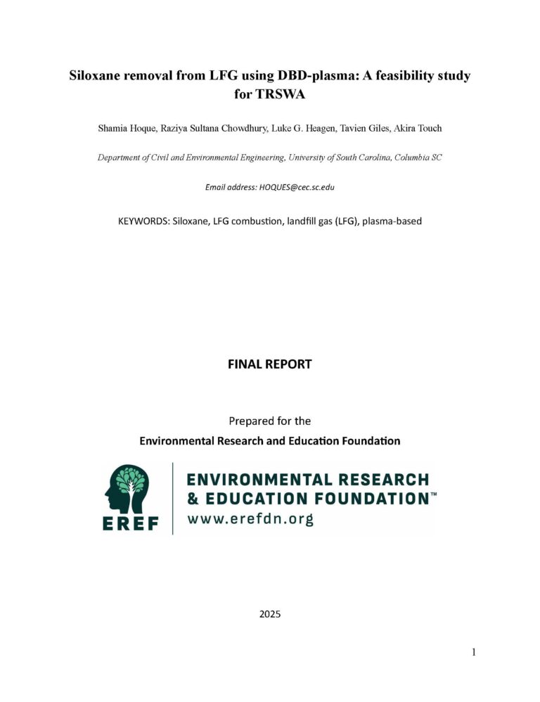 Siloxane removal from LFG using DBD-plasma: A feasibility study for TRSWA
