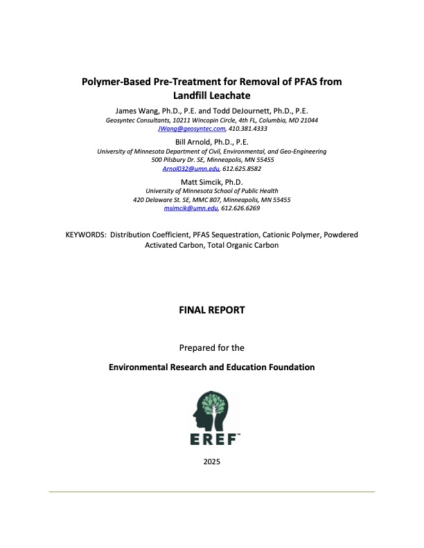 Polymer-Based Pre-Treatment for Removal of PFAS from Landfill Leachate