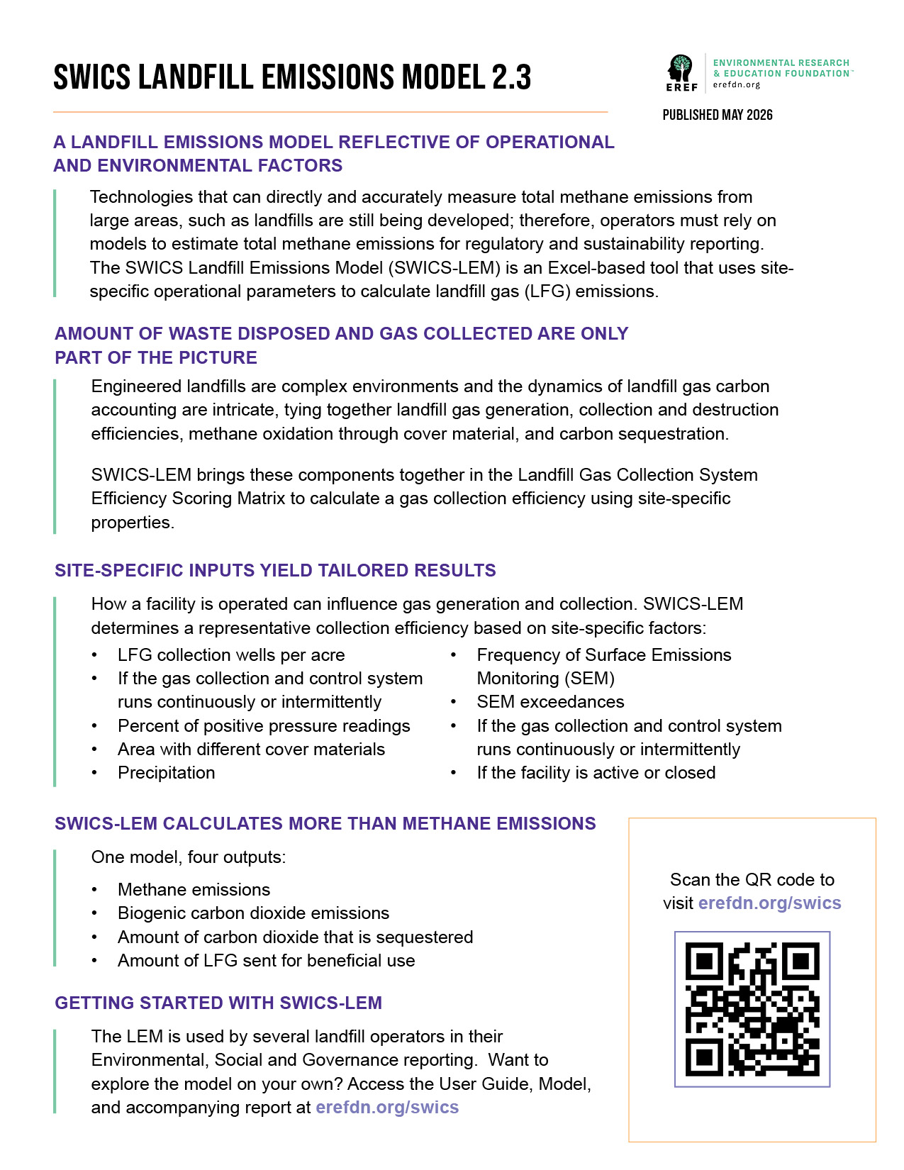 SWICS Landfill Emissions Model Summary